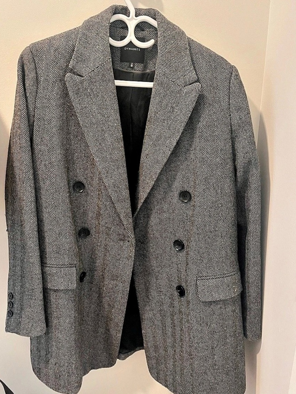 Dynamite Houndstooth Double-Breasted Blazer in Gray & Black Like New